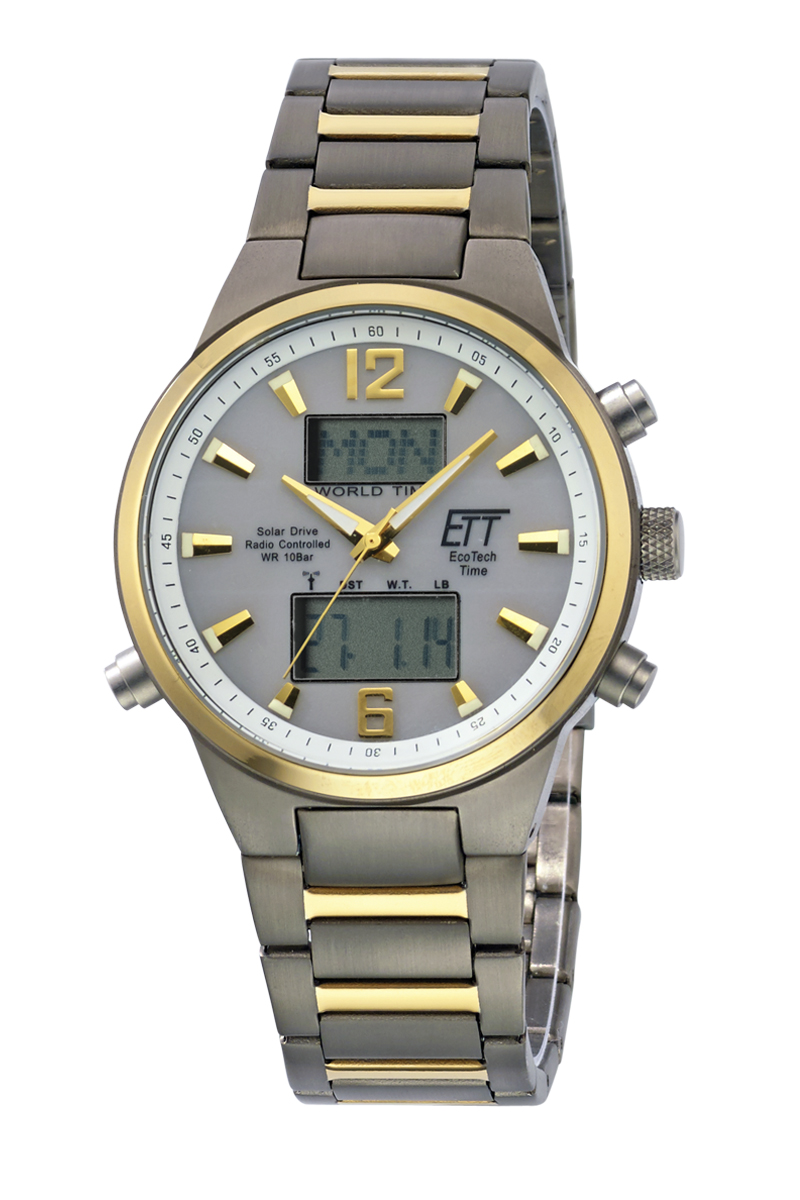 SET EXCLUSIF AVEC ETUI DE VOYAGE GRATUIT : Eco Tech Time Solar Drive Funk Everest II Titan Herrenuhr World Timer - EGT-11323-10M