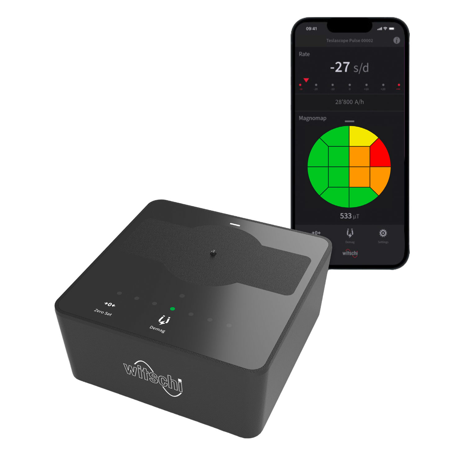 Witschi Teslascope Pulse Entmagentisierungsgerät und Magnetfeldmessung, per App und Gerät