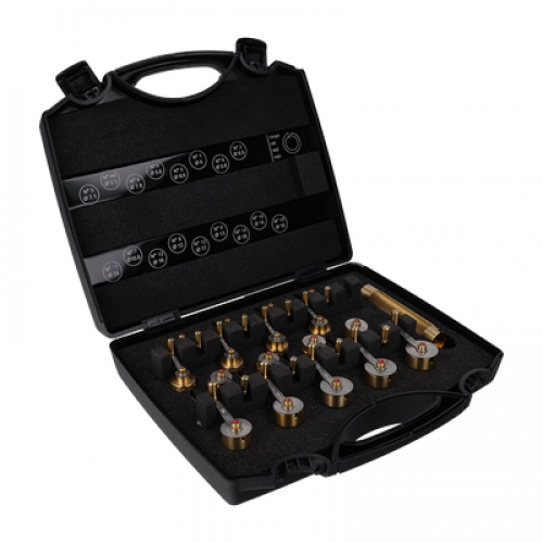 Assortiment de 17 estrapades à droite, avec un manche et les estrapades No 00 à 15 (Ø 5.3 mm à 19 mm), en coffret bois