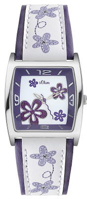 s.Oliver bracelet-montre en cuir blanc/ lilas SO-1944-LQ