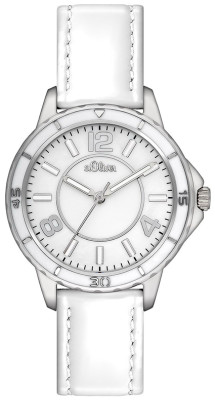 s.Oliver bracelet-montre en cuir/ laque blanc SO-2355-LQ