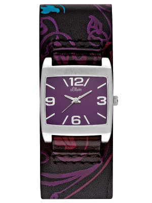 s.Oliver bracelet-montre en cuir noir/multicoloré SO-2198-LQ