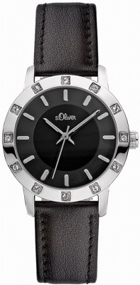 s.Oliver bracelet-montre en cuir noir SO-1758-LQ