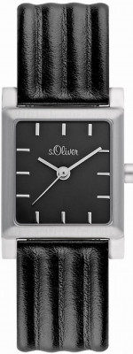 s.Oliver bracelet-montre en cuir véritable noir SO-1729-LQ