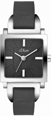 s.Oliver bracelet-montre en cuir véritable noir SO-1727-LQ