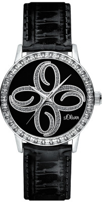 s.Oliver bracelet-montre en cuir véritable noir SO-1503-LQ