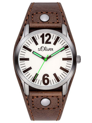 s.Oliver bracelet-montre en cuir véritable brun SO-2937-LQ