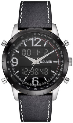 s.Oliver bracelet-montre en cuir noir SO-2819-LD