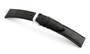 Bracelet cuir Tampa 24mm noir avec gaufrage alligator XL