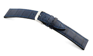 Bracelet-montre en cuir Tampa 19mm bleu marine avec marque d'alligator