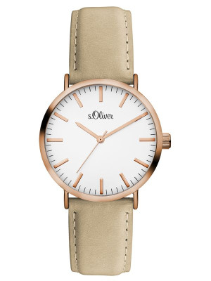 s.Oliver bracelet-montre en cuir véritable beige SO-3333-LQ