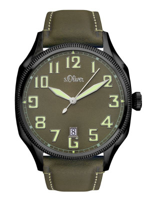 s.Oliver bracelet-montre en cuir vert olive SO-3344-LQ