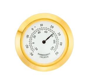 Mini-Einsteckwerk Import Trommel Ø 37,5mm, Lünette Ø 40mm gelb, Zifferblatt weiß-antik, Thermometer