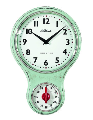 Atlanta 6124/6 Horloge murale de cuisine nostalgie quartz vert avec minuterie