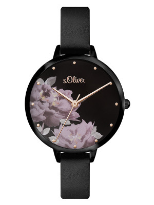 s.Oliver bracelet-montre en similicuir noir SO-3538-LQ