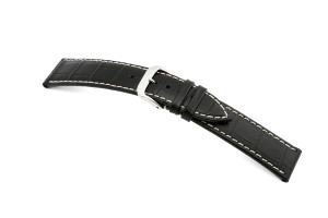 Bracelet-montre en cuir Saboga 22mm noir avec marque d'alligator