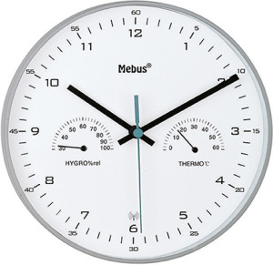 Horloge murale radio pilotée avec thermomètre / hygromètre, argenté/ gris
