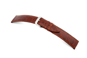 Bracelet cuir Bahia 16mm acajou avec cuir crocodile en relief