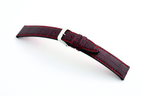 Bracelet cuir Tampa 20mm bordeaux avec gaufrage alligator