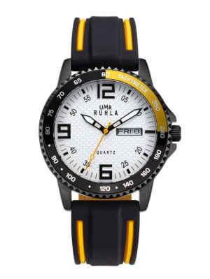 Uhren Manufaktur Ruhla - Armbanduhr Sport - weiß/gelb/schwarz