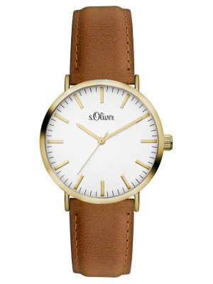 s.Oliver bracelet-montre en cuir véritable brun SO-3332-LQ