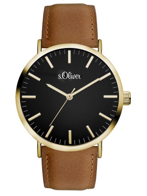 s.Oliver bracelet-montre en cuir véritable brun SO-3375-LQ