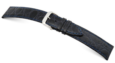 Bracelet cuir Bahia 24mm bleu océan avec cuir crocodile en relief