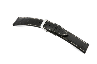 Bracelet-montre en cuir Saboga 24mm noir avec marque d'alligator