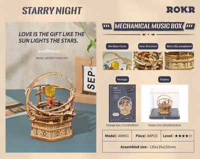 ROKR Kit de construction 3D boîte à musique Galaxie Starry Night