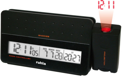 Réveil de projection radio UMR noir avec 2 heures de réveil, répétition de l'alarme, jours de la semaine en 7 langues, température