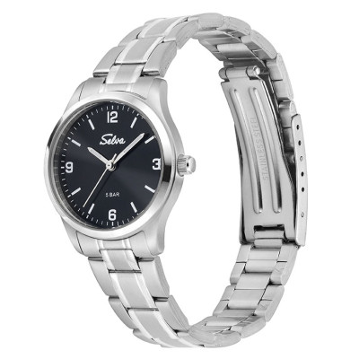 SELVA montre-bracelet à quartz avec bracelet en acier inoxydable, cadran noir Ø 27mm