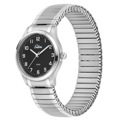 SELVA Quarz-Armbanduhr mit Zugband Zifferblatt schwarz Ø 27mm