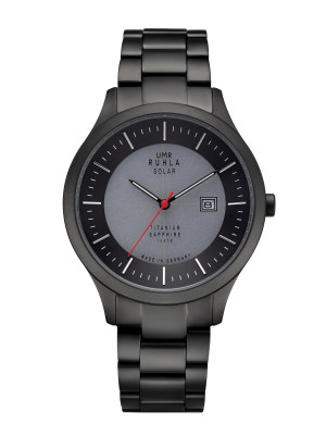 Uhren Manufaktur Ruhla - Armbanduhr Solar Ø 41mm Titan, schwarz-graues Zifferblatt