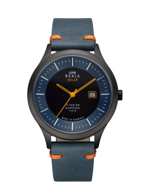 Uhren Manufaktur Ruhla - Armbanduhr Solar Ø 41mm Titan/ Band vegan blau